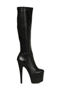 Ellie Shoes Ellie Shoes 709 ZEMMA Stiletto Stretch Knee High Boot with Zipper in Black Faux Leather from SexyShoes.com
