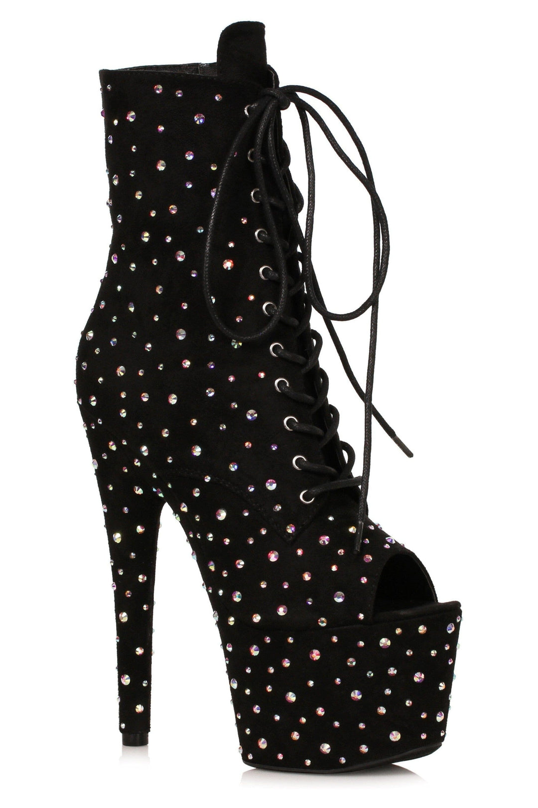 Ellie Shoes Ellie Shoes 709 ZESTFUL Open Toe Microfiber Boot with Rhinestones in Black Faux Suede from SexyShoes.com