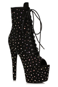 Ellie Shoes Ellie Shoes 709 ZESTFUL Open Toe Microfiber Boot with Rhinestones in Black Faux Suede from SexyShoes.com