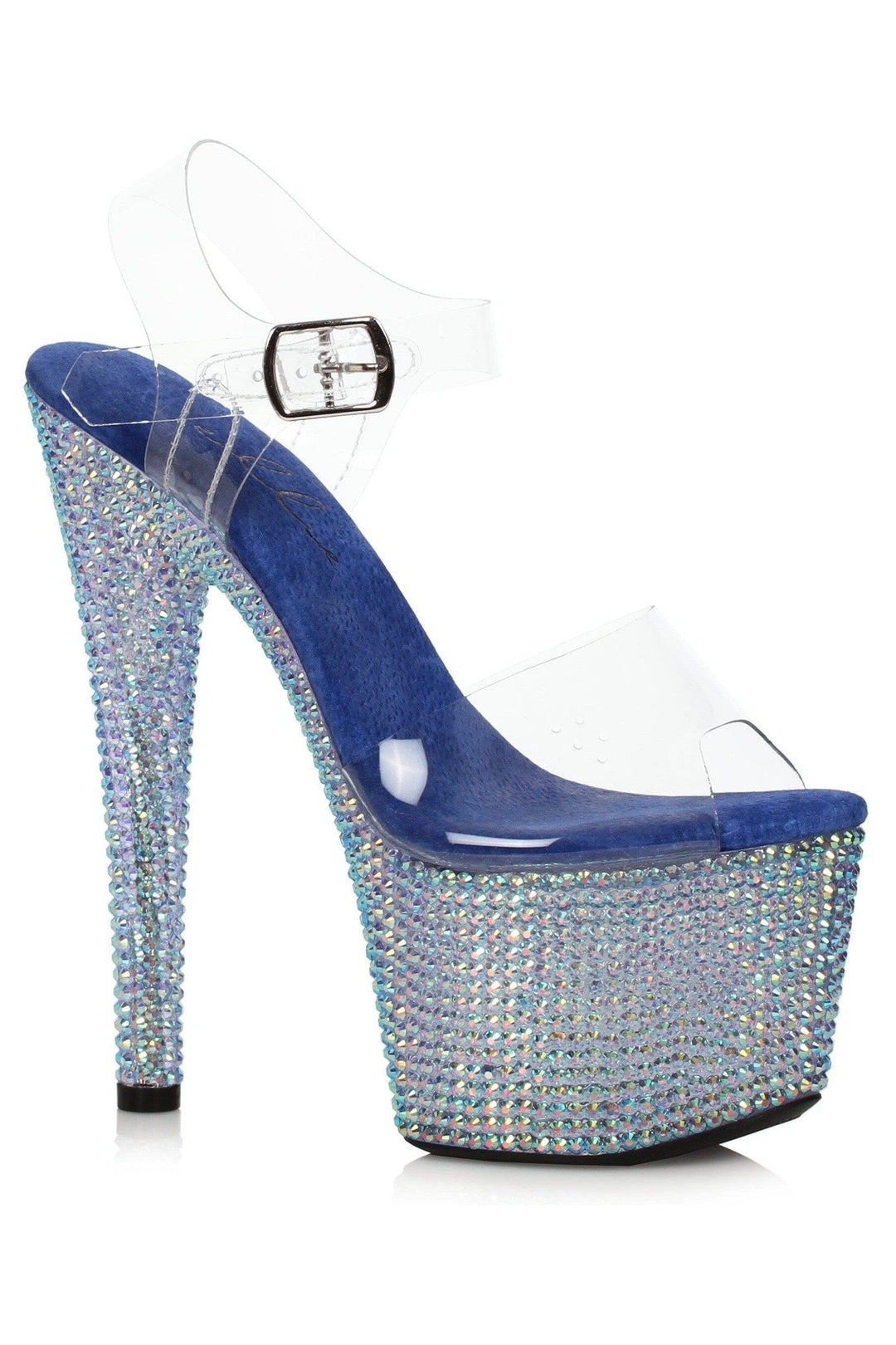 Ellie Shoes Ellie Shoes 709 ZIAMOND Blue Rhinestone Covered Platform in Clear Vinyl from SexyShoes.com