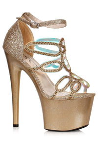 Ellie Shoes Ellie Shoes 709 ZILLION Stiletto Sandal with Rhinestones in Gold Faux Leather from SexyShoes.com