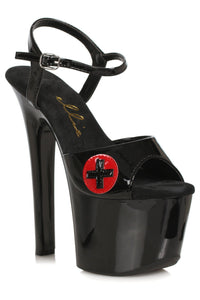 Ellie Shoes Ellie Shoes 711 NURSE Stiletto Sandal with Nurse Cross in Black Faux Leather from SexyShoes.com