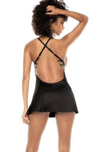 Mapale Embroidered Lace and Satin Babydoll in Black 