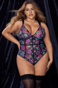 Mapale Enchanting Floral Mesh Bodysuit in Black  from SexyShoes.com