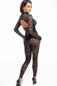 Noir Handmade Enigma Lace Catsuit With Under Bust Bodice in Black 