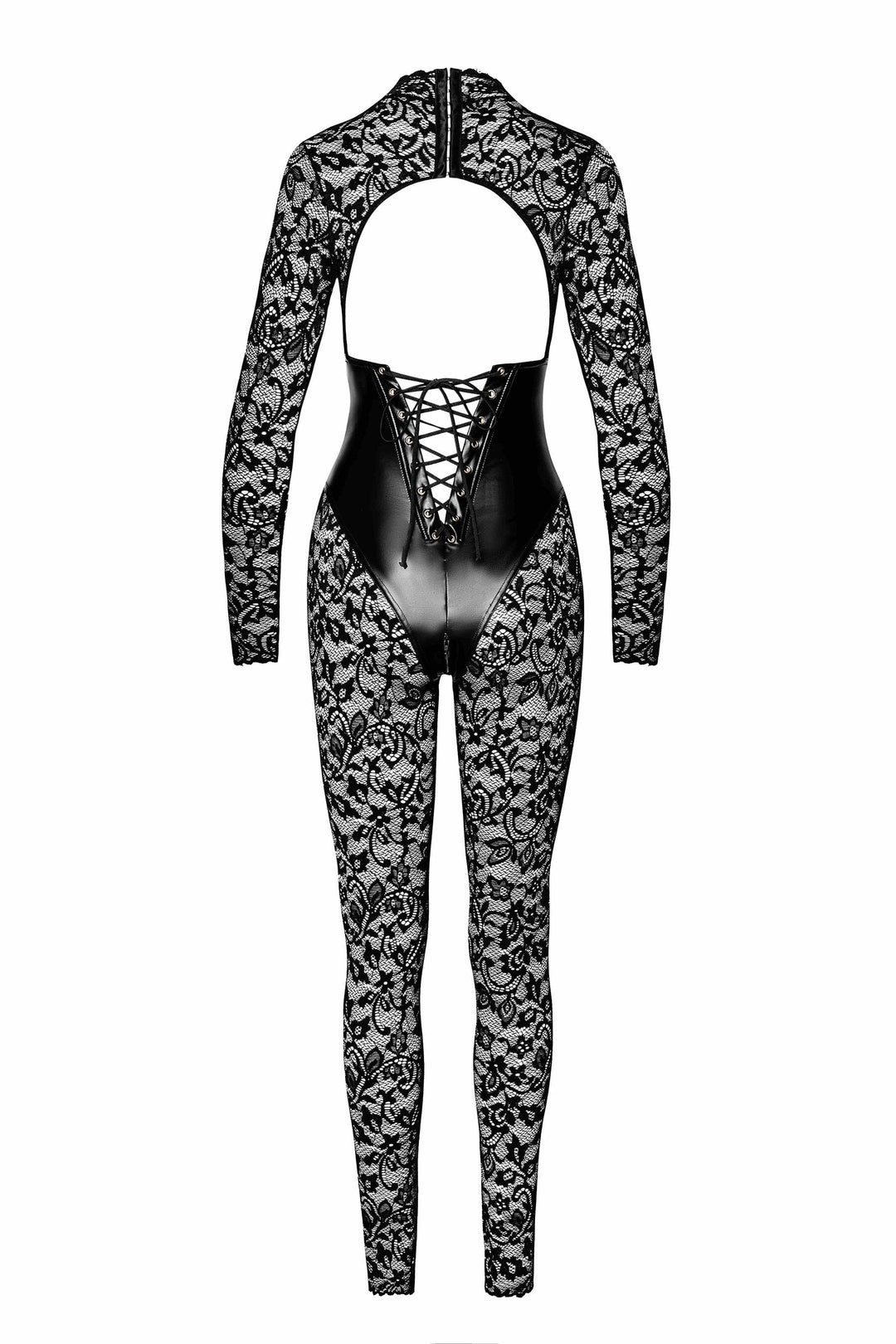 Noir Handmade Enigma Lace Catsuit With Under Bust Bodice in Black 