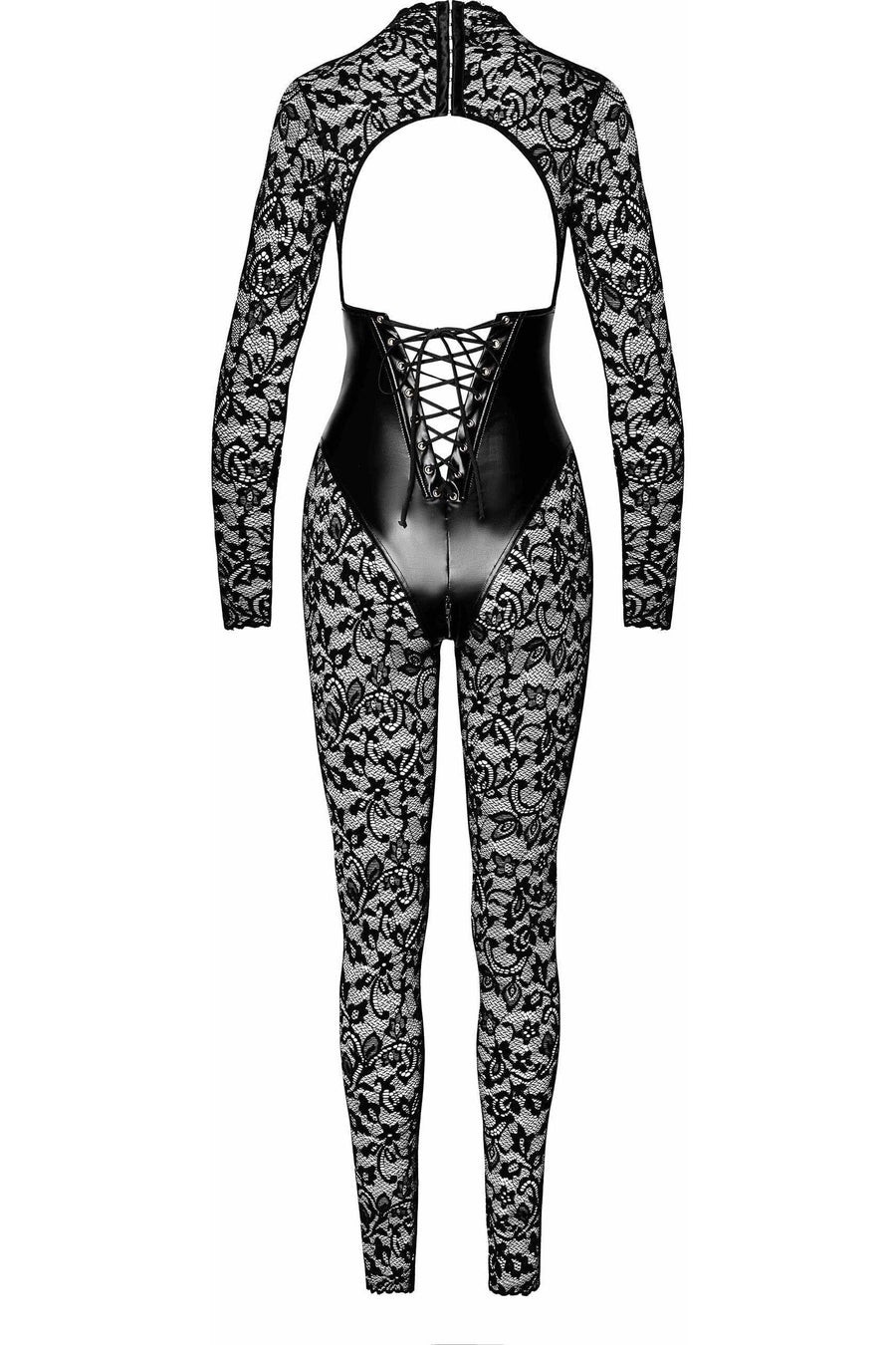 Noir Handmade Enigma Lace Catsuit With Under Bust Bodice in Black 