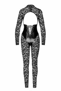 Noir Handmade Enigma Lace Catsuit With Under Bust Bodice in Black 