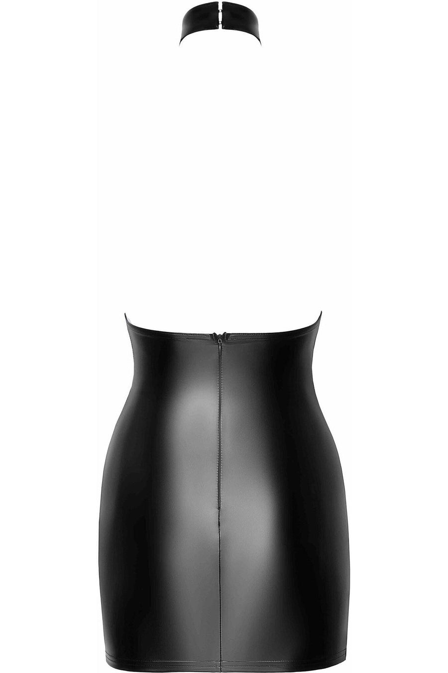 Noir Handmade Eros Mini Halter Dress Of Flocked Mesh And Wetlook in Black 