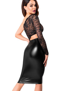 Noir Handmade Erotica Power Wetlook And Lace Midi Dress in Black 