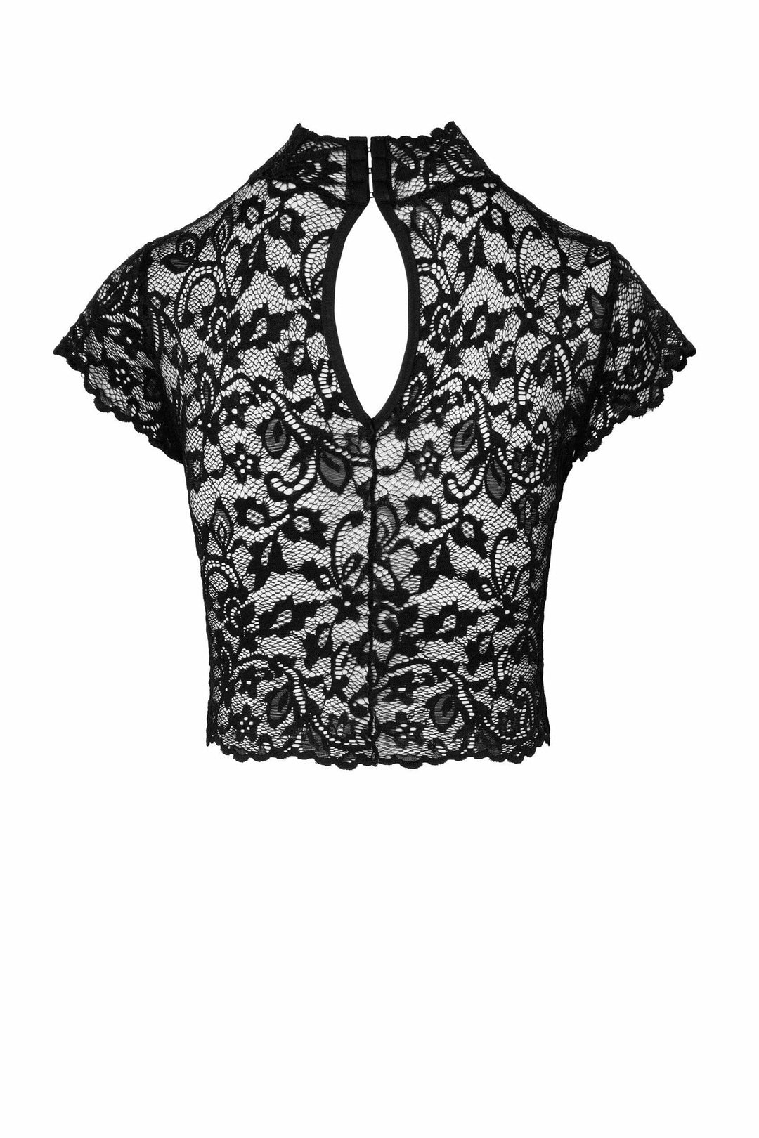 Noir Handmade Essence Lace Top With High Collar in Black 