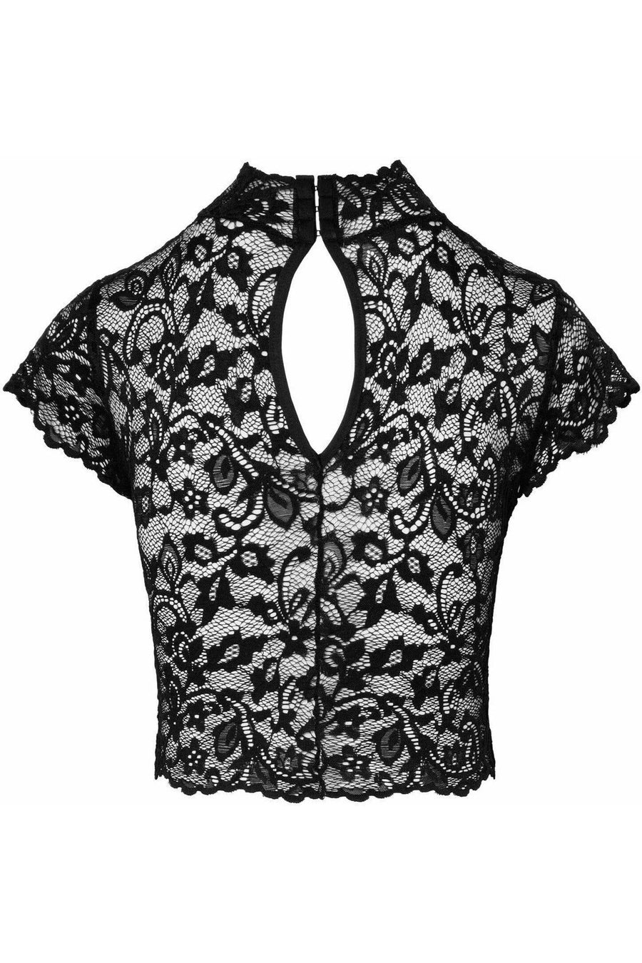 Noir Handmade Essence Lace Top With High Collar in Black 