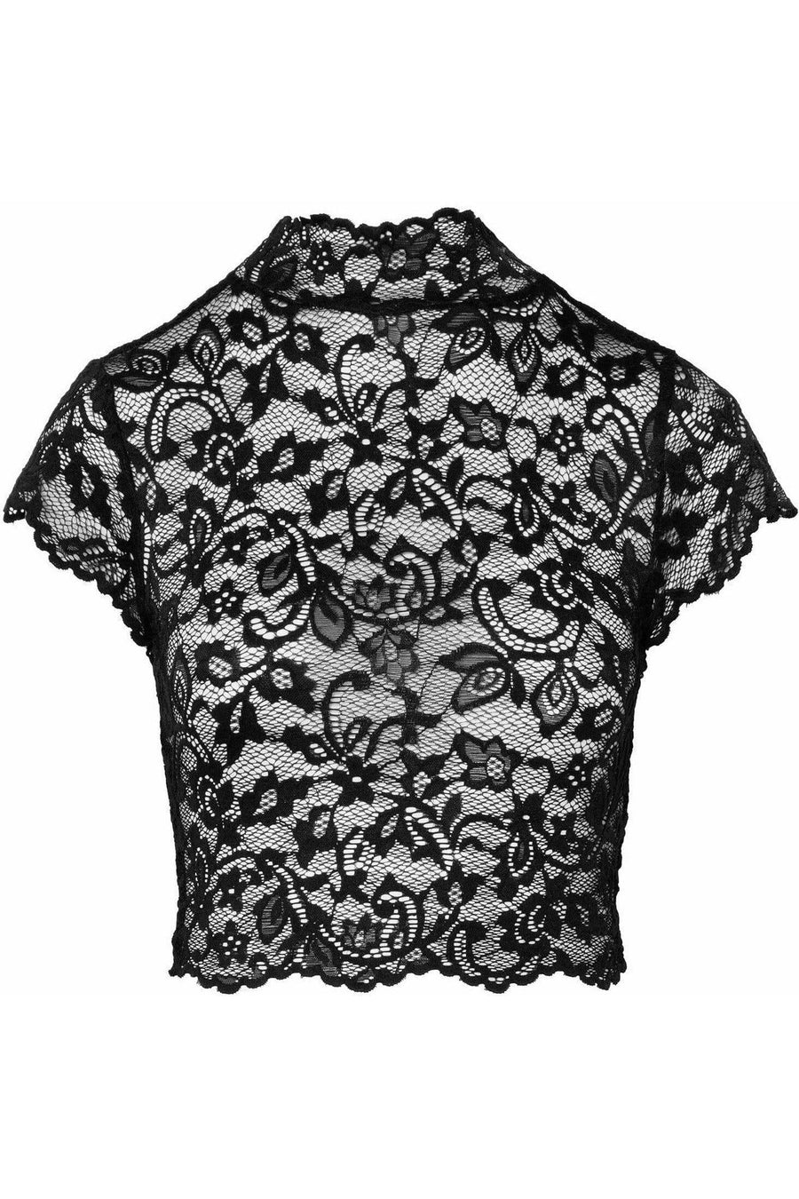 Noir Handmade Essence Lace Top With High Collar in Black 