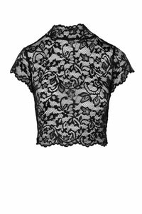 Noir Handmade Essence Lace Top With High Collar in Black 
