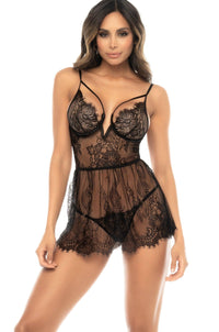 Mapale Eyelash Lace Babydoll with Underwired Support in Black  from SexyShoes.com