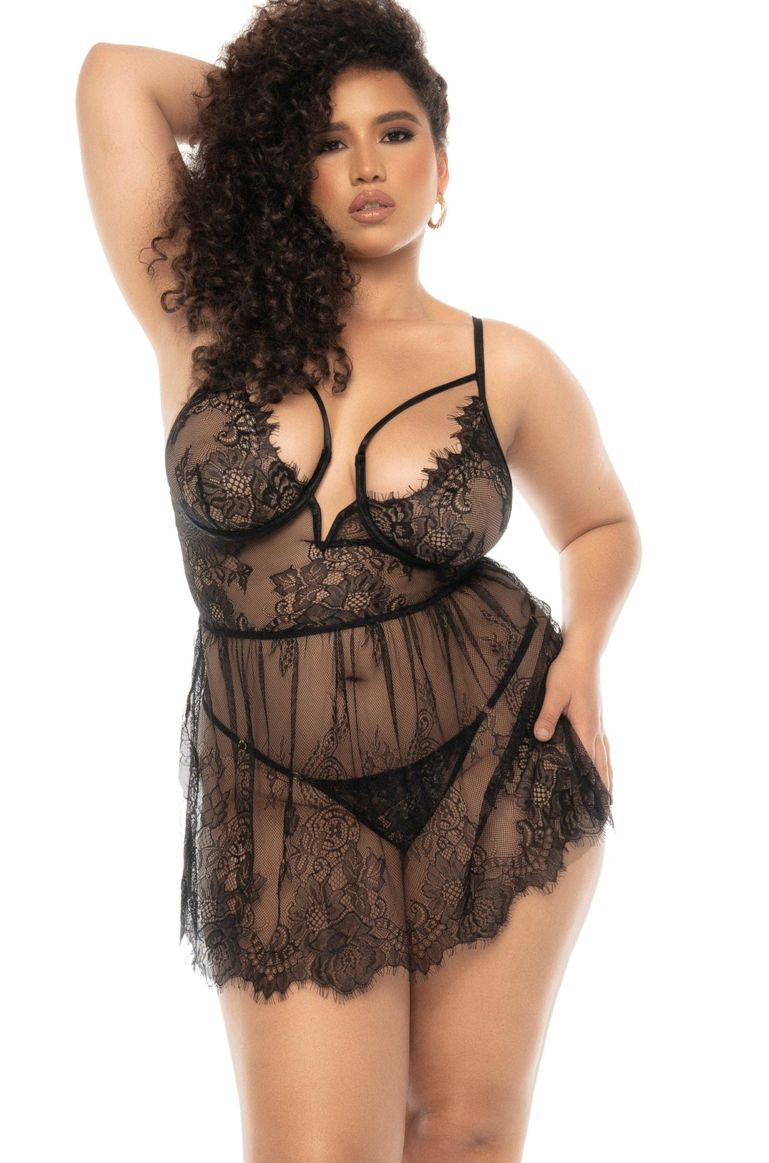 Eyelash Lace Babydoll with Underwired Support | Plus Size - SEXYSHOES.COM