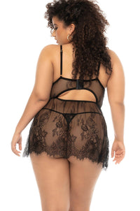 Mapale Eyelash Lace Babydoll with Underwired Support in Black 