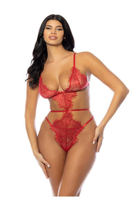 Oh La La Cheri Eyelash Lace Triangle Cup Teddy with G String Back in Red  from SexyShoes.com