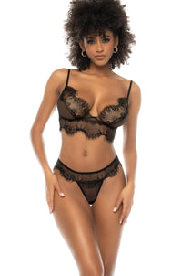 Mapale Eyelash Lace and Sheer Mesh Two Piece Set in Black  from SexyShoes.com