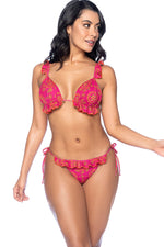 Eyelet Print Two-Piece Swimsuit with Ruffle Details