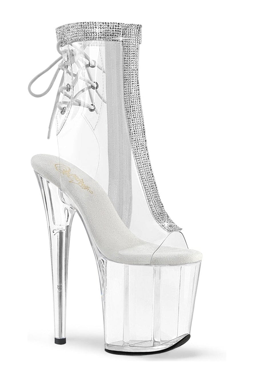 Pleaser FLAMINGO-1018C-2RS Clear Vinyl Ankle Boot in Clear Vinyl from SexyShoes.com