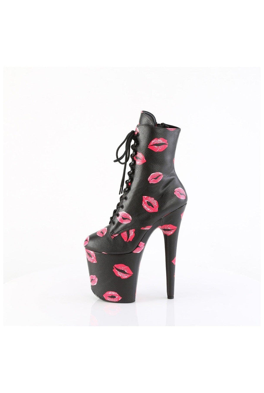 Pleaser FLAMINGO-1020KISSES Black Faux Leather Ankle Boot in Black Faux Leather