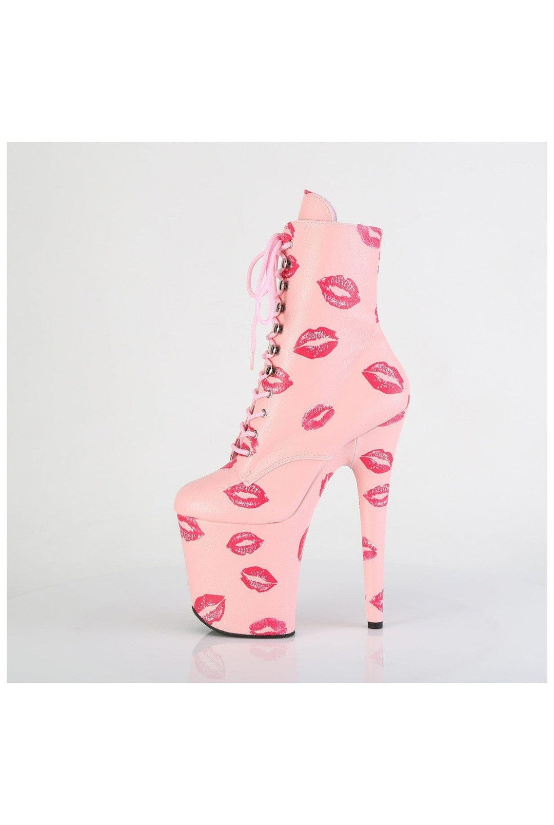 Pleaser FLAMINGO-1020KISSES Pink Faux Leather Ankle Boot in Pink Faux Leather