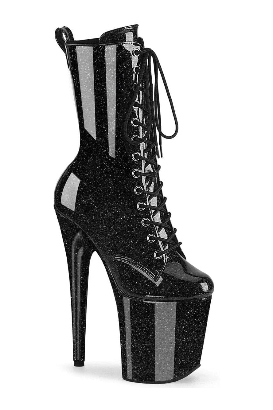 Pleaser FLAMINGO-1040GP Black Glitter Patent Ankle Boot in Black Glitter Patent from SexyShoes.com
