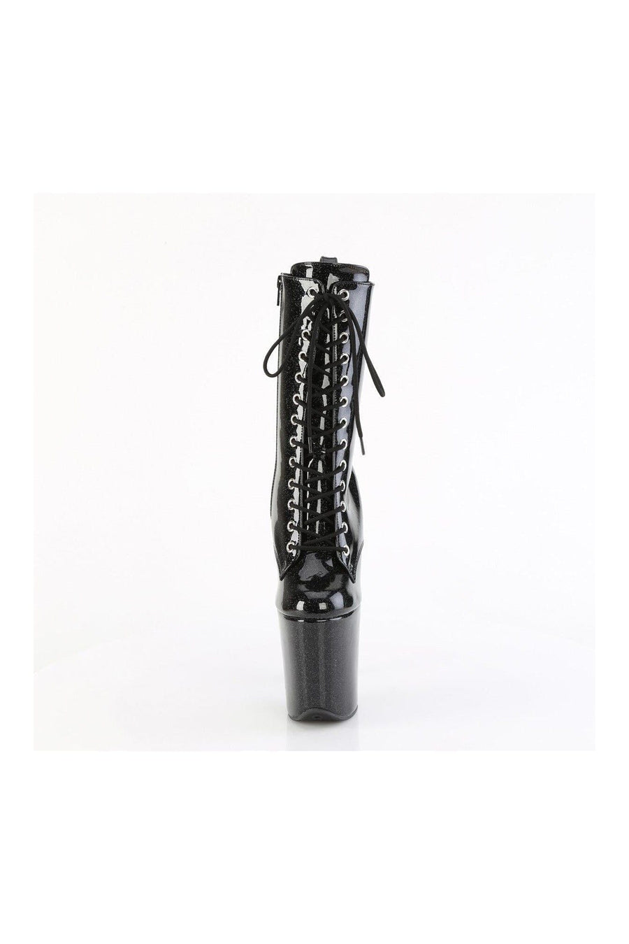 Pleaser FLAMINGO-1040GP Black Glitter Patent Ankle Boot in Black Glitter Patent