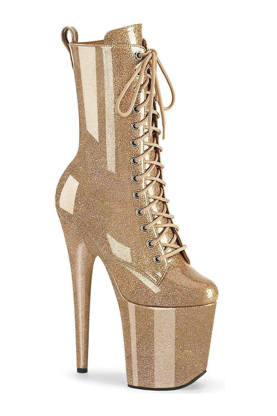 Pleaser FLAMINGO-1040GP Gold Glitter Patent Ankle Boot in Gold Glitter Patent from SexyShoes.com