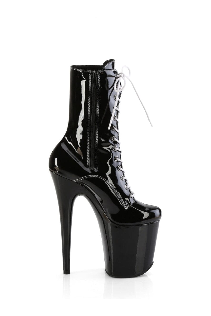 Pleaser FLAMINGO-1040TT Black Patent Ankle Boot in Black Patent