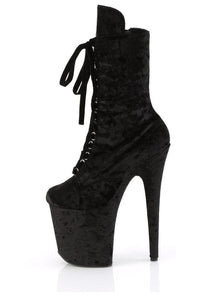 Pleaser FLAMINGO-1045VEL Black Velvet Ankle Boot in Black Velvet