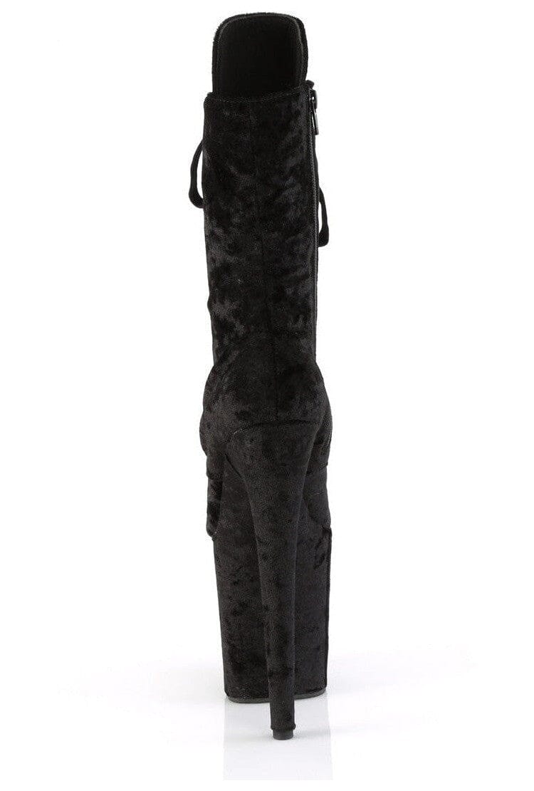 Pleaser FLAMINGO-1045VEL Black Velvet Ankle Boot in Black Velvet