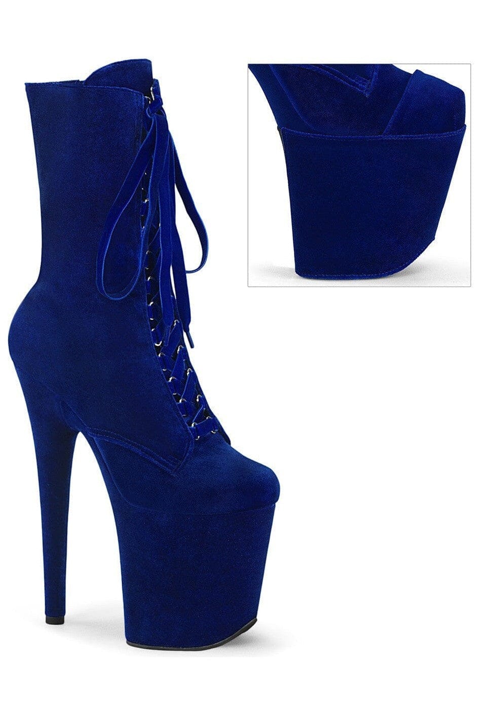 Pleaser FLAMINGO-1045VEL Blue Velvet Ankle Boot in Blue Velvet from SexyShoes.com