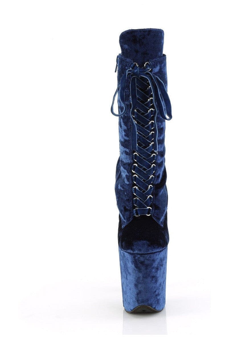 Pleaser FLAMINGO-1045VEL Blue Velvet Ankle Boot in Blue Velvet