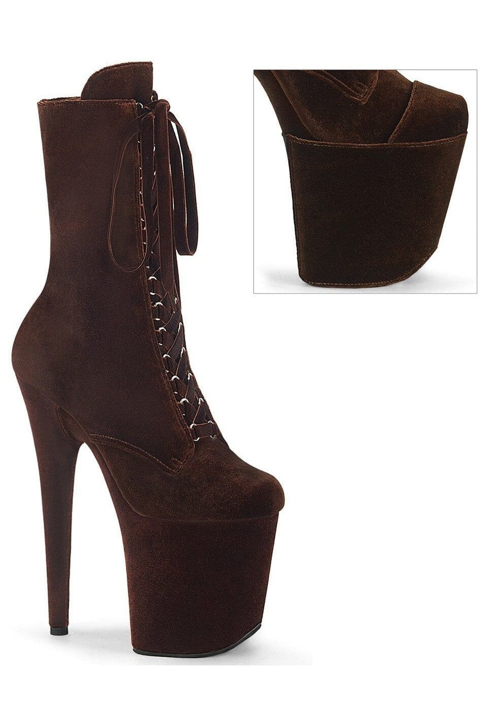 Pleaser FLAMINGO-1045VEL Brown Velvet Ankle Boot in Brown Velvet from SexyShoes.com