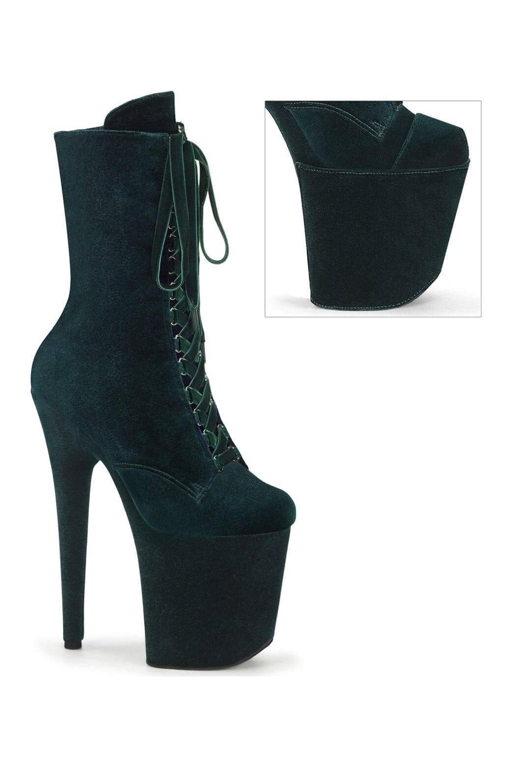 Pleaser FLAMINGO-1045VEL Green Velvet Ankle Boot in Green Velvet from SexyShoes.com