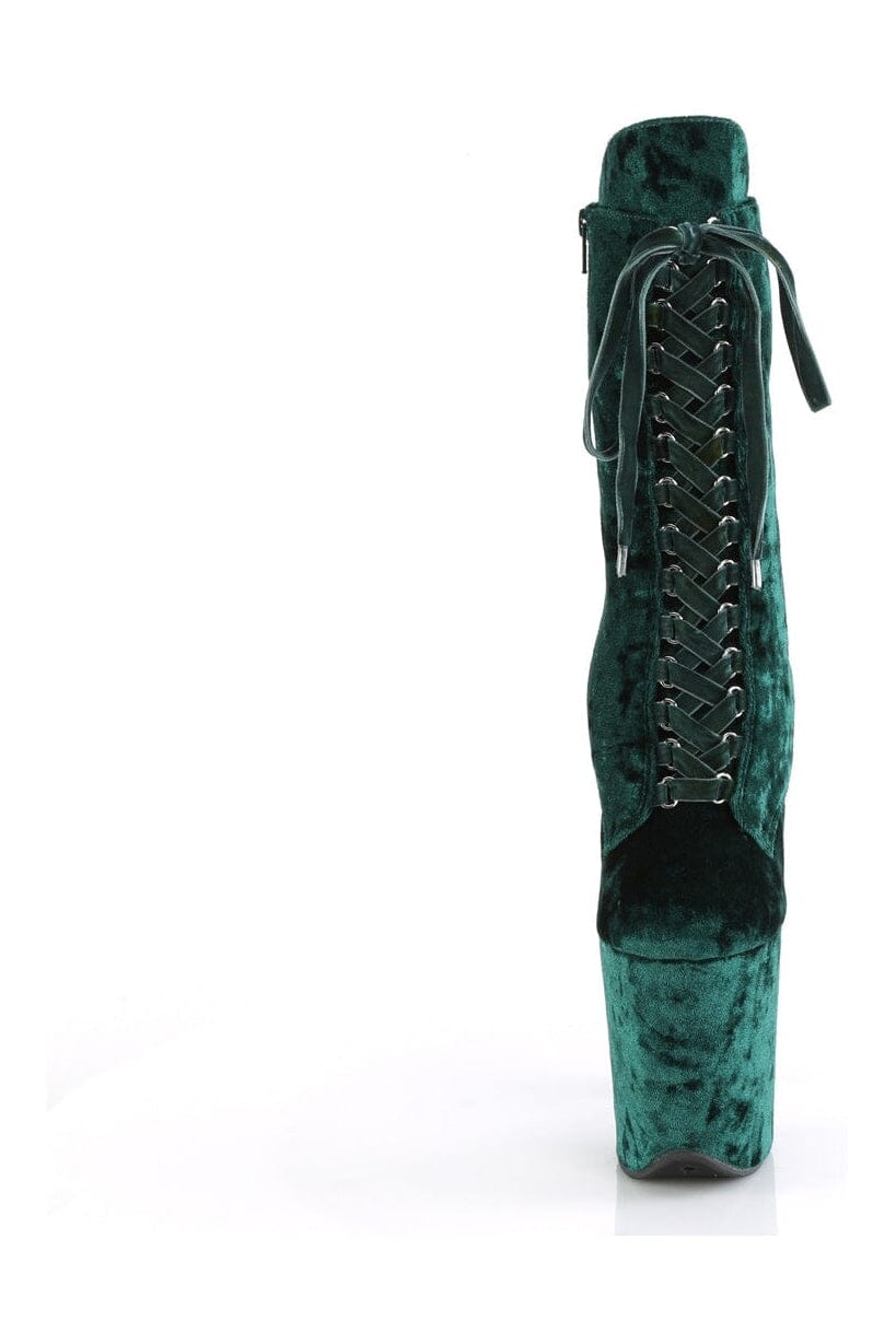 Pleaser FLAMINGO-1045VEL Green Velvet Ankle Boot in Green Velvet