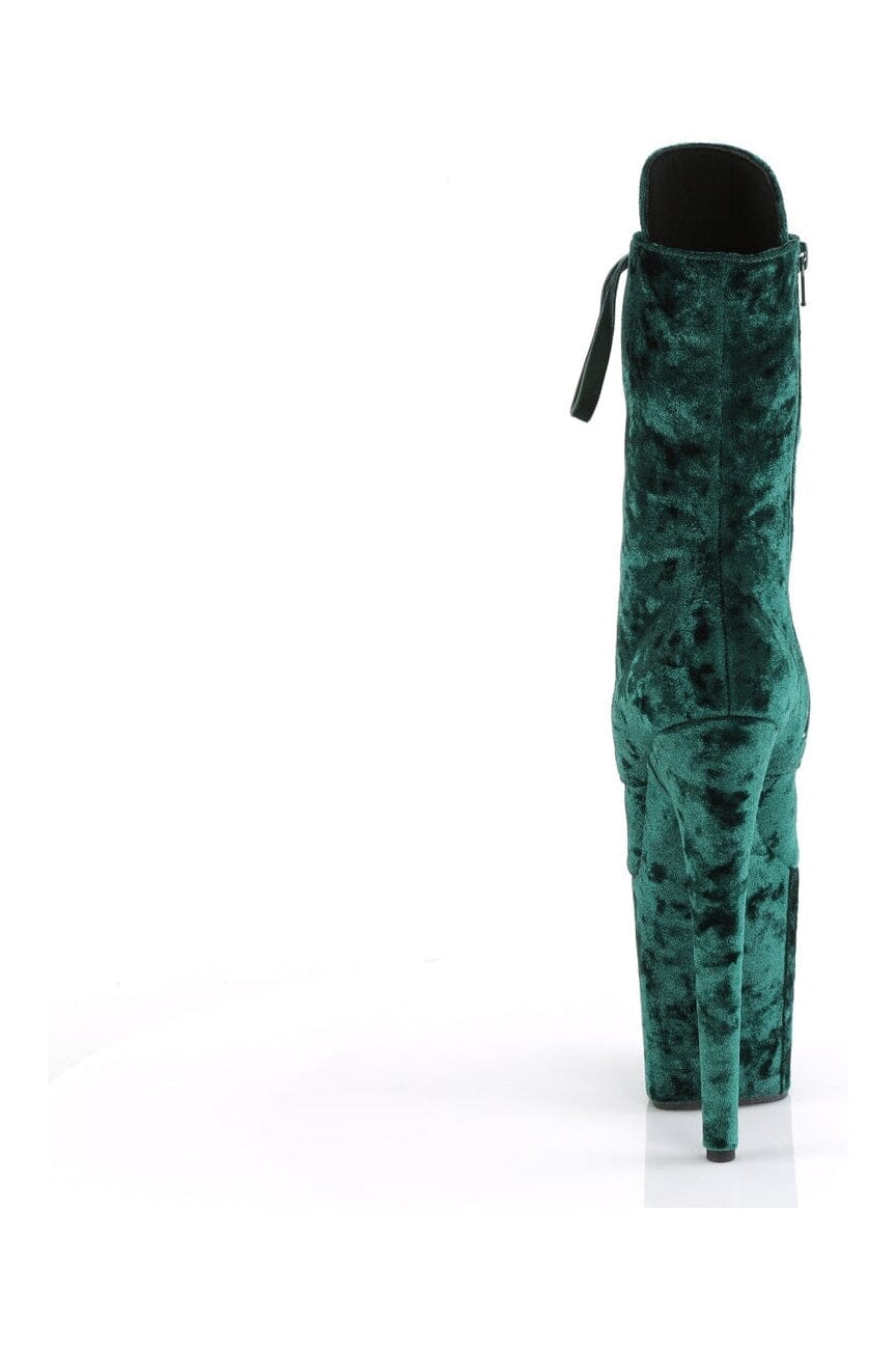 Pleaser FLAMINGO-1045VEL Green Velvet Ankle Boot in Green Velvet