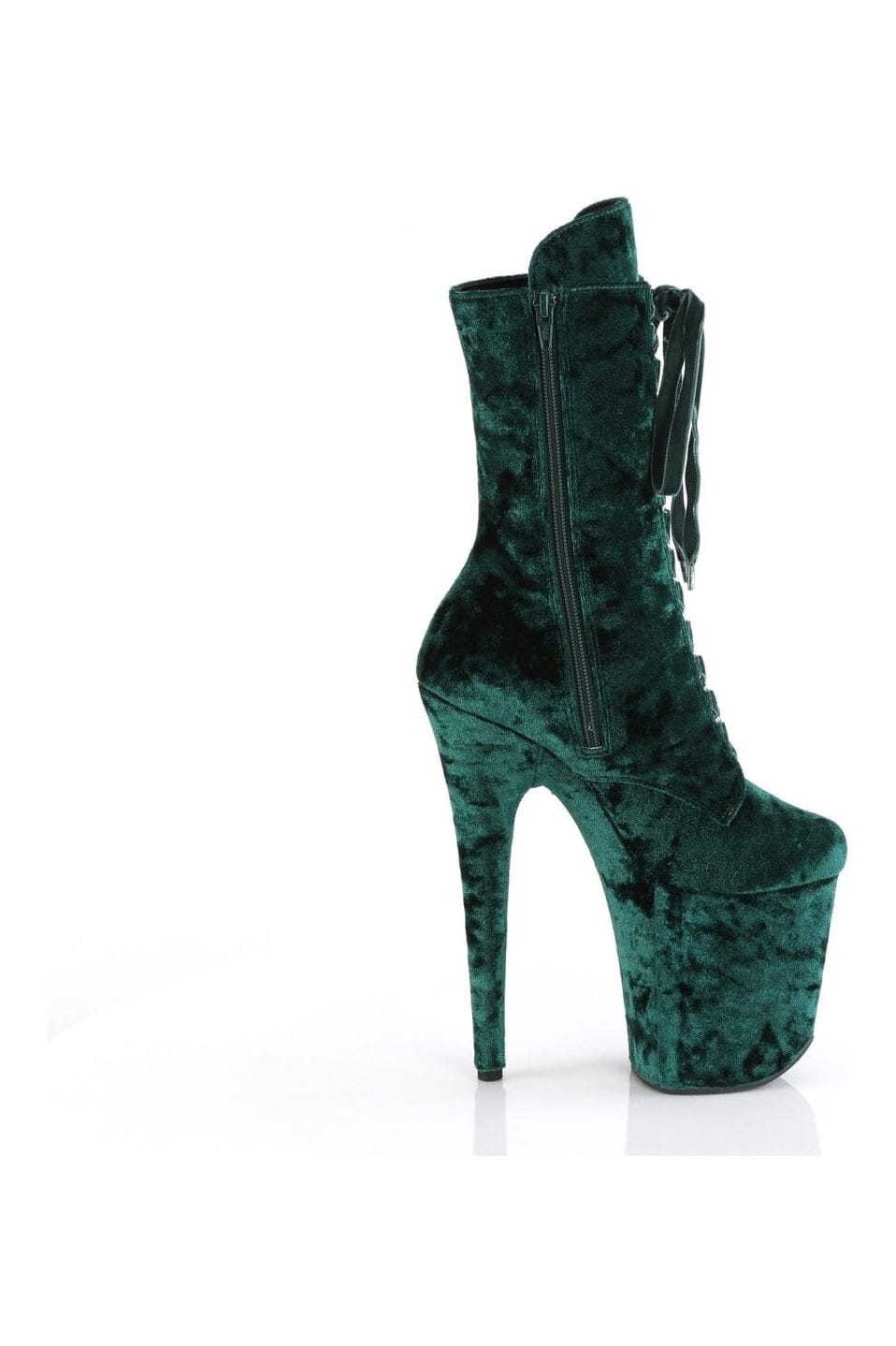 Pleaser FLAMINGO-1045VEL Green Velvet Ankle Boot in Green Velvet