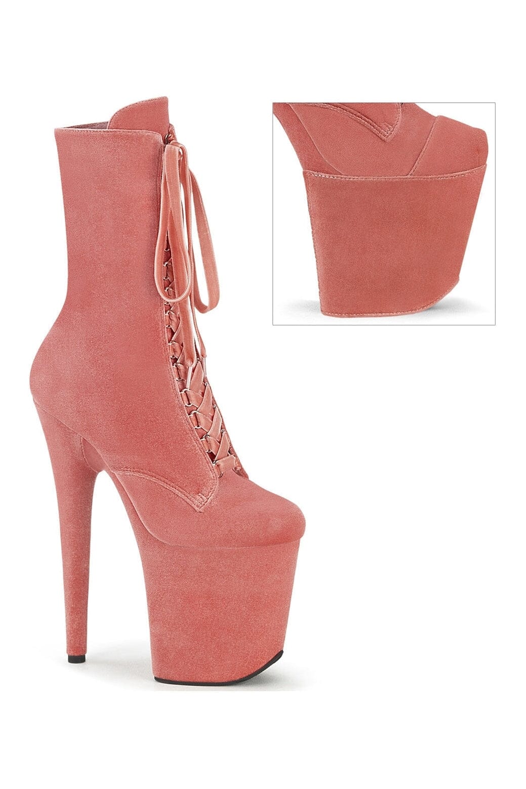 Pleaser FLAMINGO-1045VEL Pink Velvet Ankle Boot in Pink Velvet from SexyShoes.com