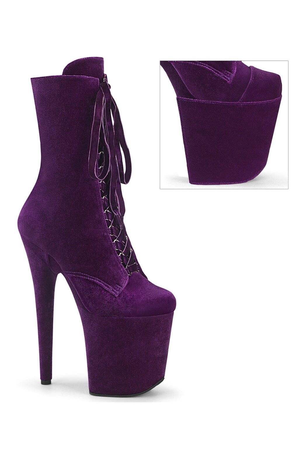 Pleaser FLAMINGO-1045VEL Purple Velvet Ankle Boot in Purple Velvet from SexyShoes.com