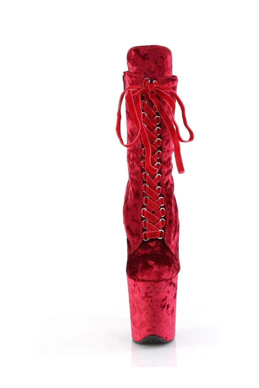 Pleaser FLAMINGO-1045VEL Red Velvet Ankle Boot in Red Velvet