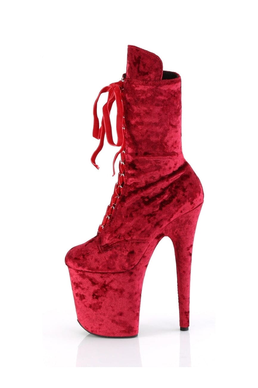 Pleaser FLAMINGO-1045VEL Red Velvet Ankle Boot in Red Velvet