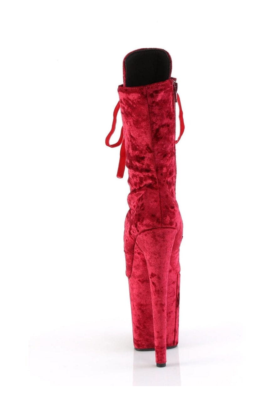 Pleaser FLAMINGO-1045VEL Red Velvet Ankle Boot in Red Velvet