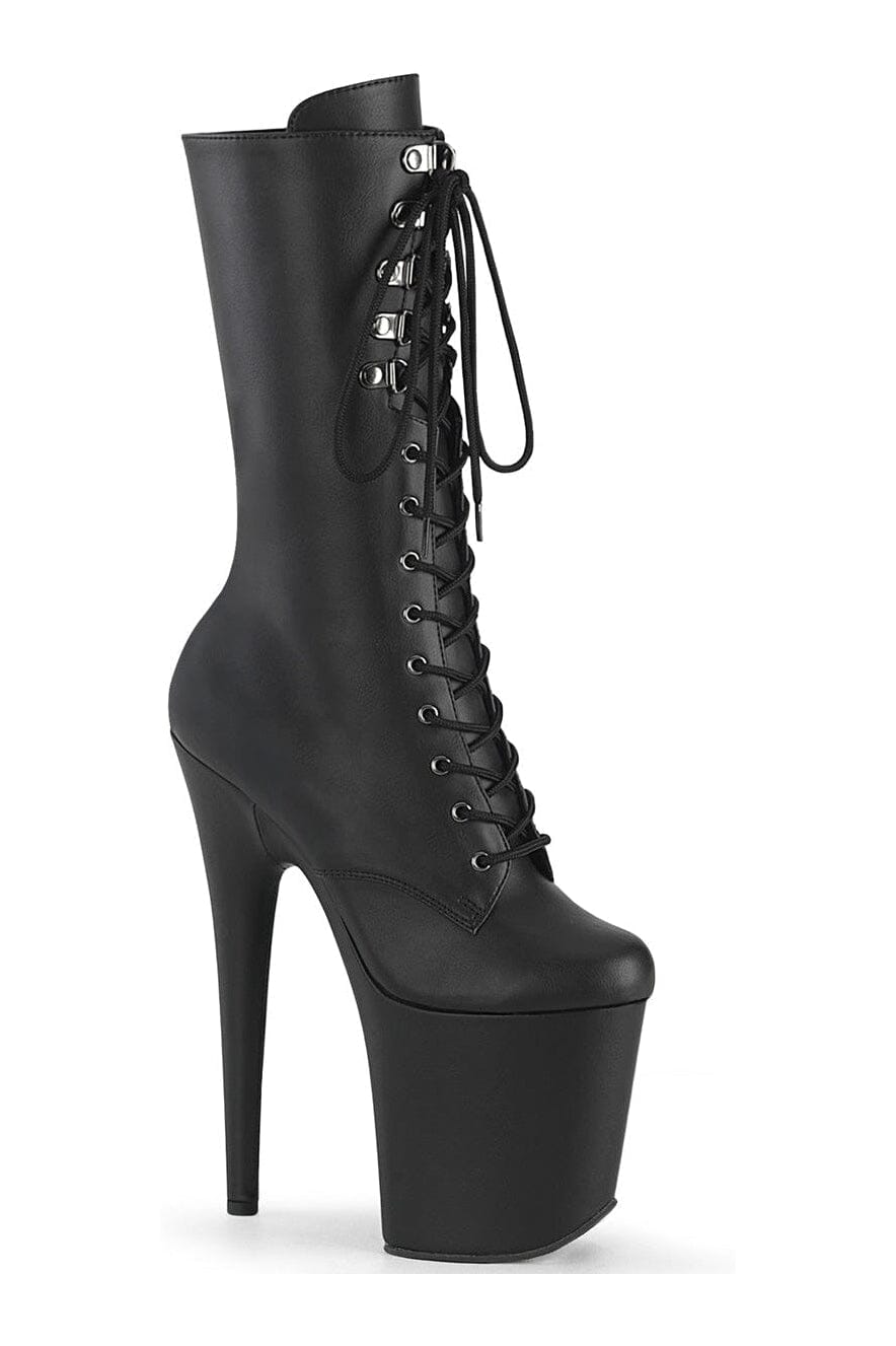 Pleaser FLAMINGO-1054 Black Faux Leather Mid Calf Boot in Black Faux Leather from SexyShoes.com