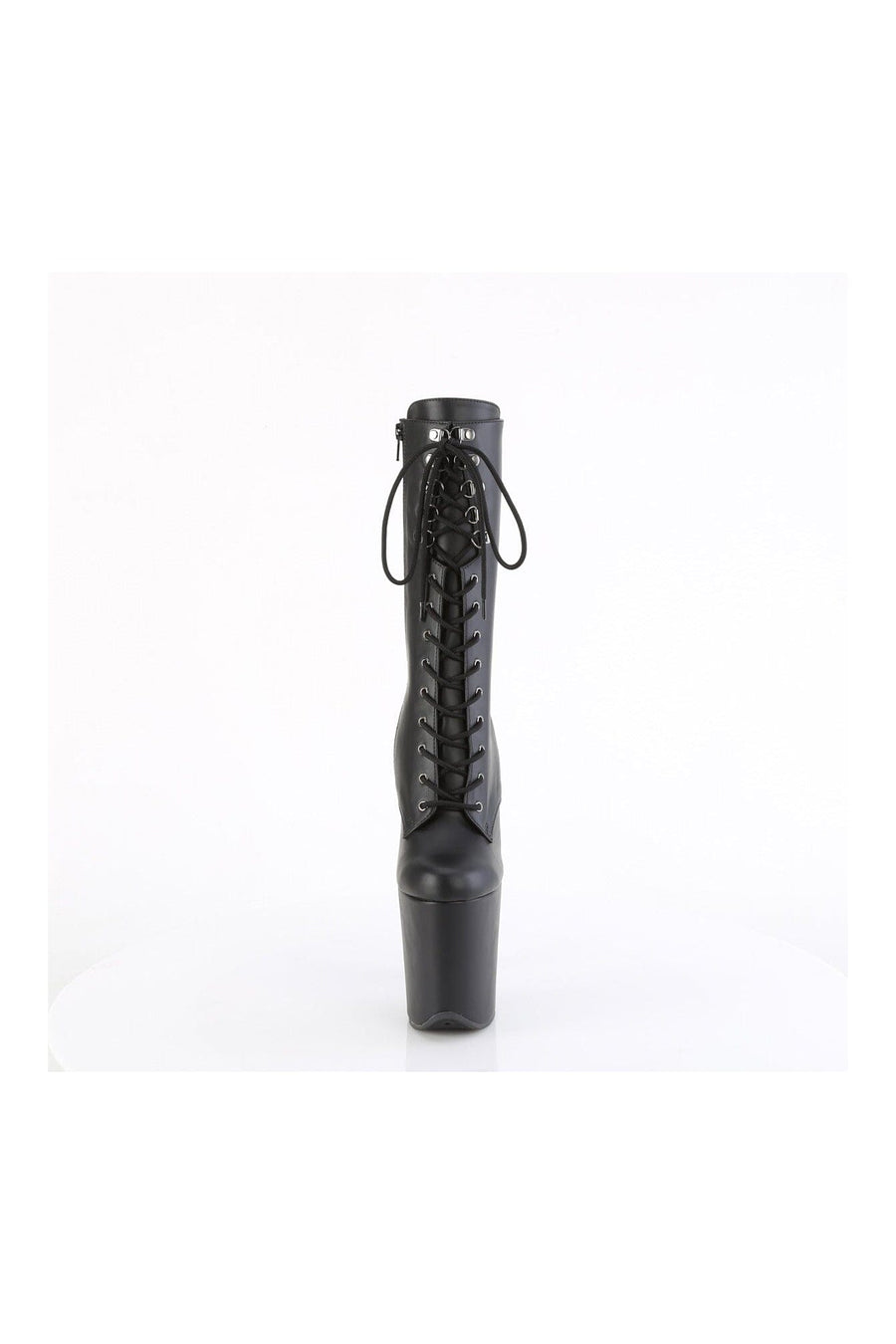 Pleaser FLAMINGO-1054 Black Faux Leather Mid Calf Boot in Black Faux Leather