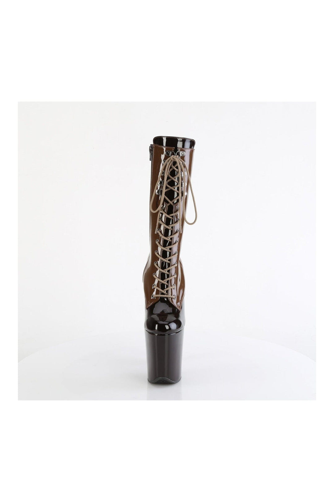 Pleaser FLAMINGO-1054DC Brown Patent Knee Boot in Brown Patent