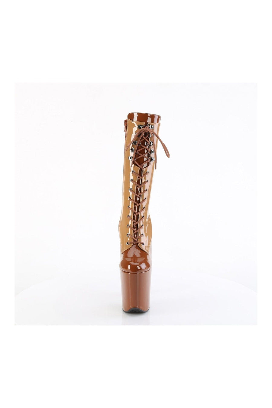 Pleaser FLAMINGO-1054DC Brown Patent Knee Boot in Brown Patent