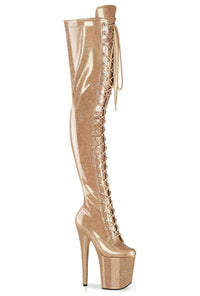 Pleaser FLAMINGO-3020GP Gold Patent Thigh Boot in Gold Patent from SexyShoes.com